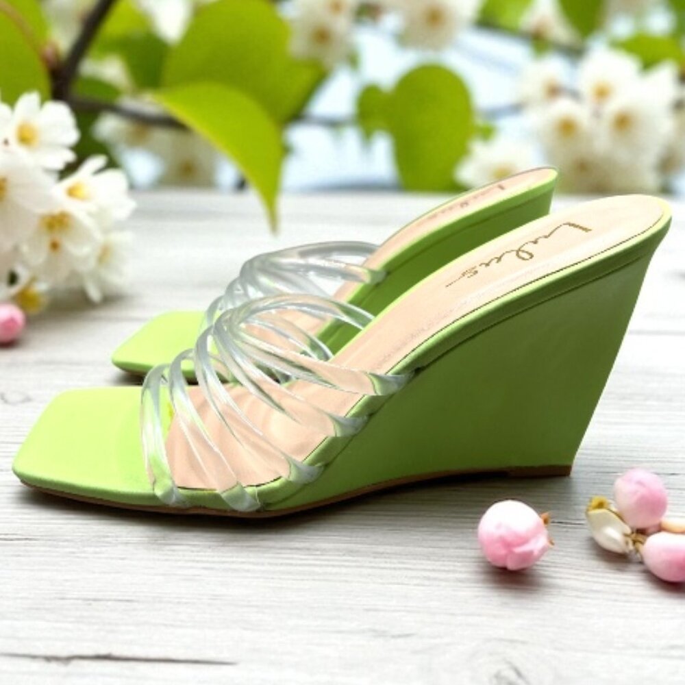 Lulus Chax Green Clear Slide-On Wedge Sandals - Size 11 - NEW IN BOX